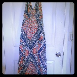 SEXY HALTER TIE MAXI LENGTH FLORAL DRESS